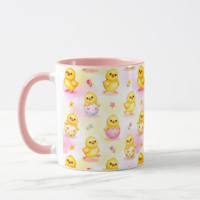 Mug Cute Baby Chick Watercolor Easter Pink Pattern (Gauche)