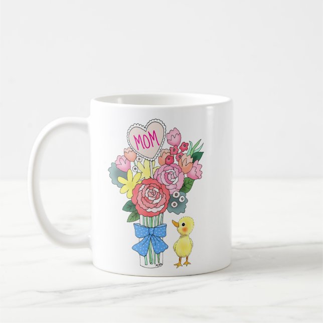 Mug Cute Baby Duck with Pretty Flowers Mother gift (Gauche)
