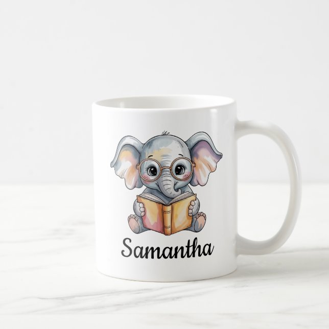 Mug Cute Baby Elephant Reading a Book Custom (Droite)