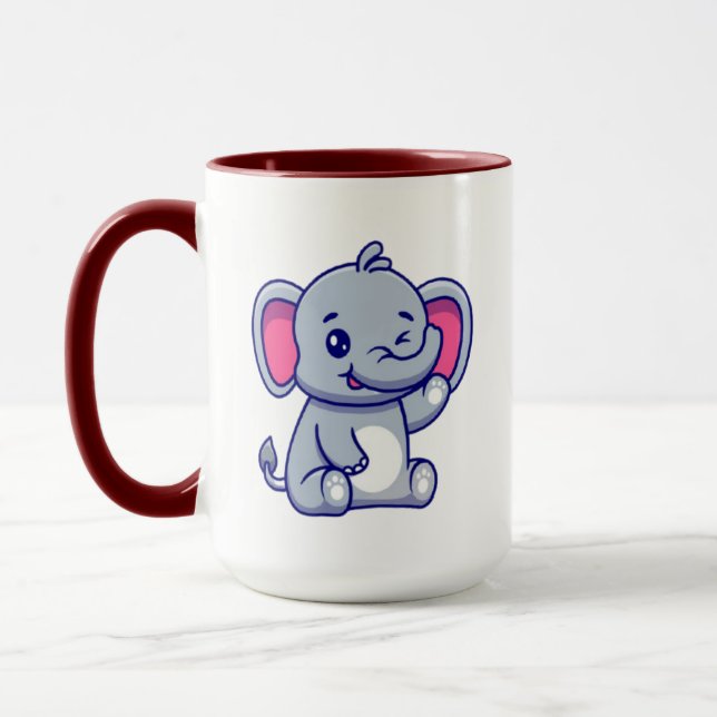Mug Cute Baby Elephant Sitting Cartoon-23800 (Gauche)