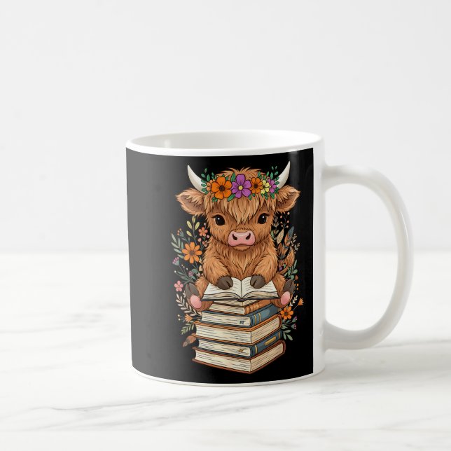Mug Cute Baby Highland Cow Reading Book Librarian Book (Droite)