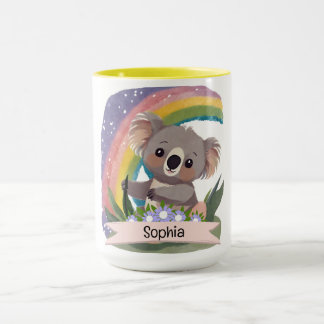 Mug Cute Baby Koala Rainbow Nom personnalisé