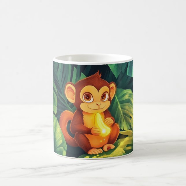Mug cute baby monkey in the jungle holding a shiny ban (Centre)