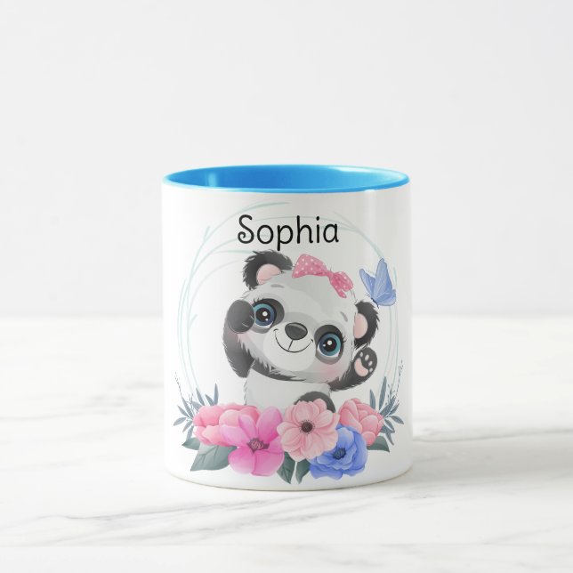 Mug Cute Baby Panda Flower Wreath Nom personnalisé (Centre)