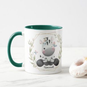 Mug Cute Baby Zebra Flower Wreath Nom personnalisé