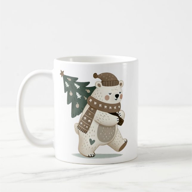 Mug Cute Bear with Christmas Tree Drawing  (Gauche)