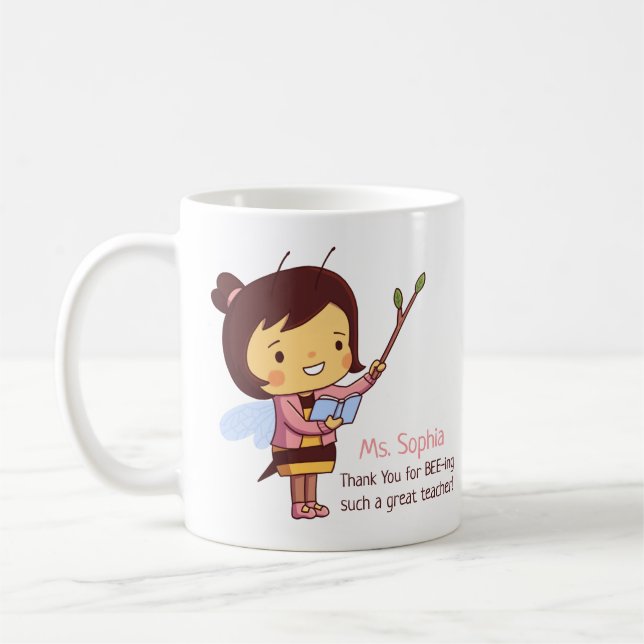 Mug Cute Bee Enseignant Merci personnalisé (Gauche)