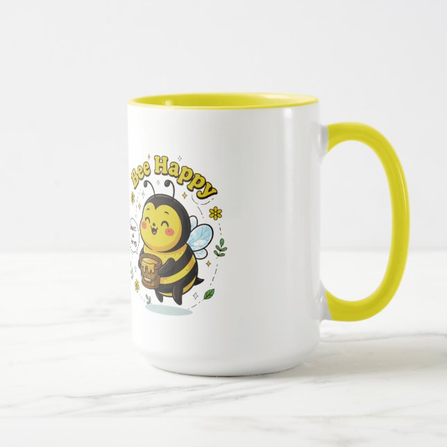 Mug Cute Bee Happy Illustration - Sweet as Honey Desig (Droite)