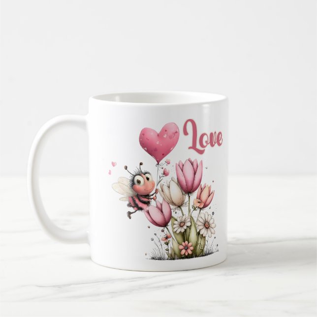 Mug Cute Bee Love Heart & Floral  (Gauche)