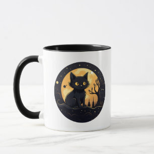 Mug Cute Black Chat Pleine lune Halloween moderne