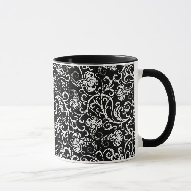 Mug Cute black dalmatian  flowers background design (Droite)