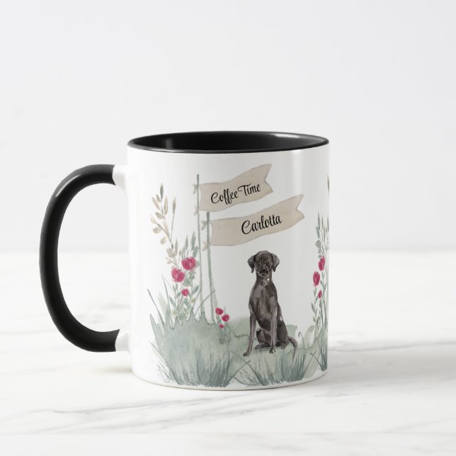 Mug Cute Black Labrador Aquarelle Café Time (Gauche)