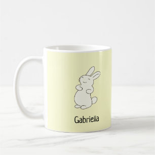 Mug Cute blanc lapin nom personnalisé jaune