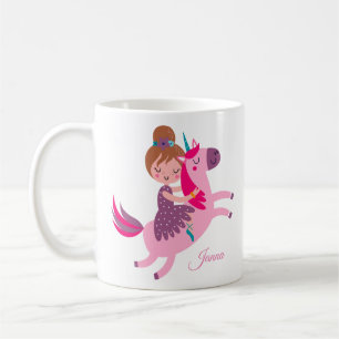 Mug Cute Blondie Haired Girl équitation sur une licorn