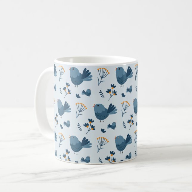 Mug Cute Blue Bird and Berries illustrated Pattern (Devant gauche)
