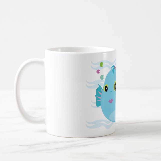 Mug Cute Blue Tropical Fish Pink Fins (Gauche)