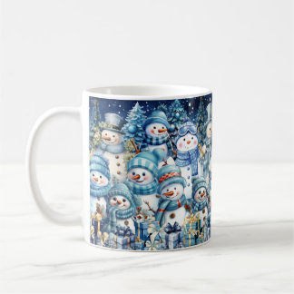 Mug Cute Blue Watercolor Snowman Winter Collage