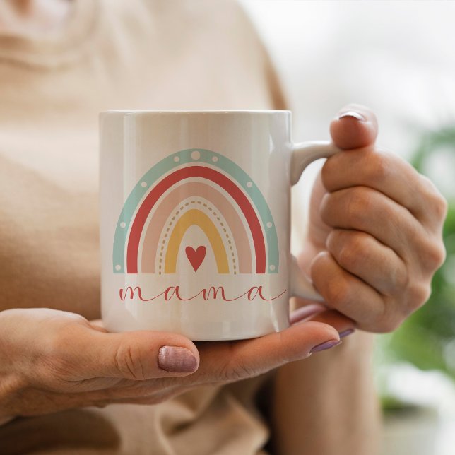 Mug Cute Boho Rainbow Heart Mama Maman Fête des mères (Créateur téléchargé)
