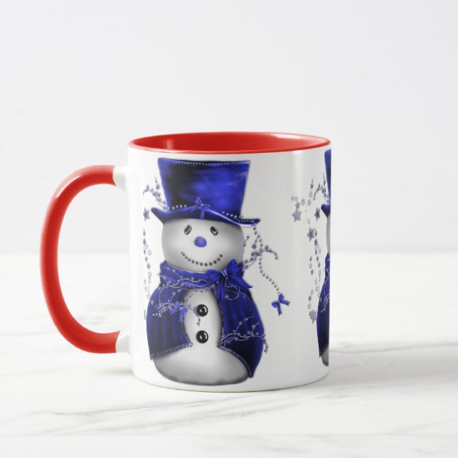 Mug Cute bonhomme en velours bleu Noël (Gauche)