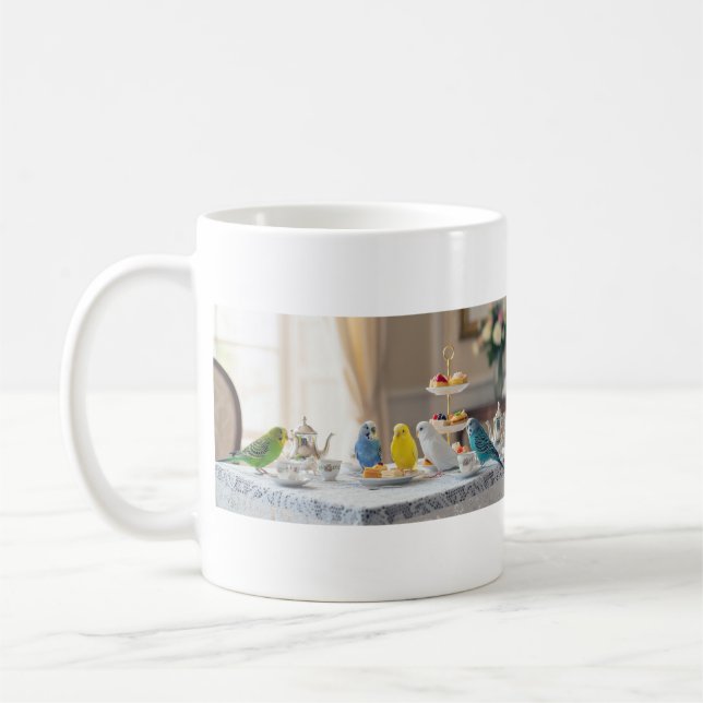 Mug Cute Budgies High Tea Party Parakeet Lover Gift  (Gauche)