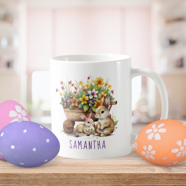 Mug Cute Bunnies Nom Personnalisé Fille Pâques (Cute Bunnies Custom Name Girl Easter Coffee Mug)