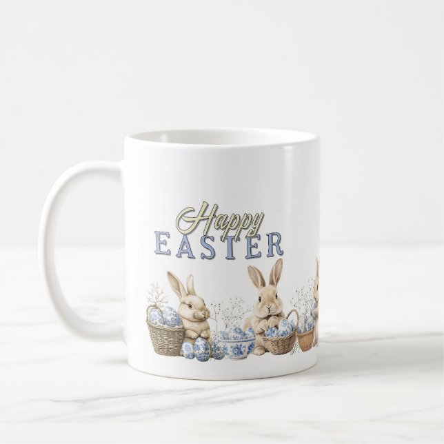 Mug Cute Bunnies & Toile Bleu Oeufs de Pâques (Gauche)