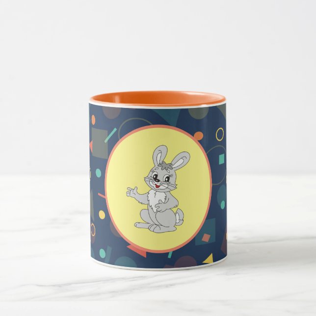 Mug Cute Bunny Art on Colorful Pattern (Centre)