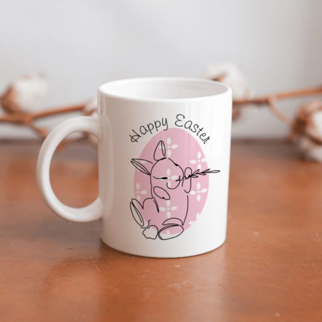 Mug Cute Bunny Line Art Rose Oeuf Printemps (Créateur téléchargé)