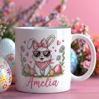 Mug Cute Bunny with Sunglasses Custom Name Easter Gift