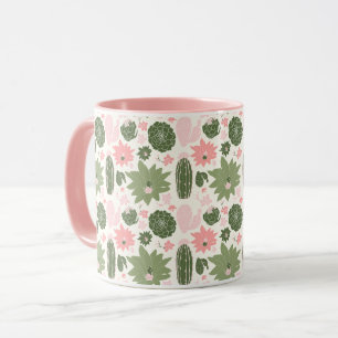 Mug Cute Cactus Succulents Motif vert rose