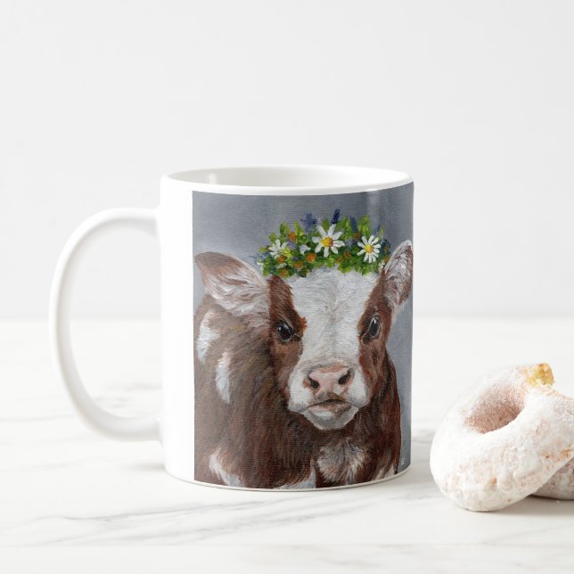 Mug Cute calf with flower crown (Avec donut)
