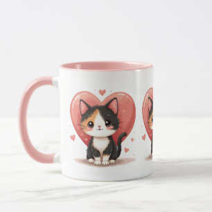 Mug Cute Calico Cat Heart Kawaii Valentine's Art