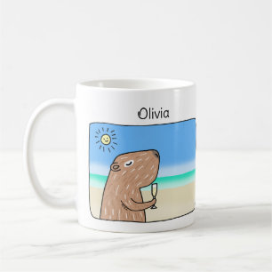 Mug Cute Capybara chilling dehors sur la plage nom per
