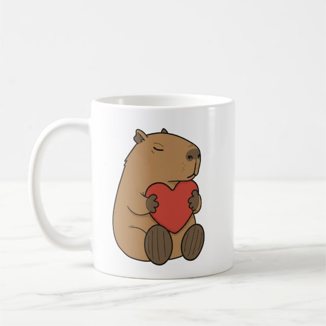 Mug Cute Capybara Hugging Heart Valentine (Gauche)