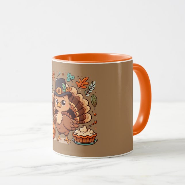Mug Cute caricature Thanksgiving dinde et citrouille (Devant droit)