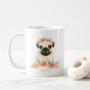 Mug Cute Carlin Aquarelle Pêche Floral Personnalisé