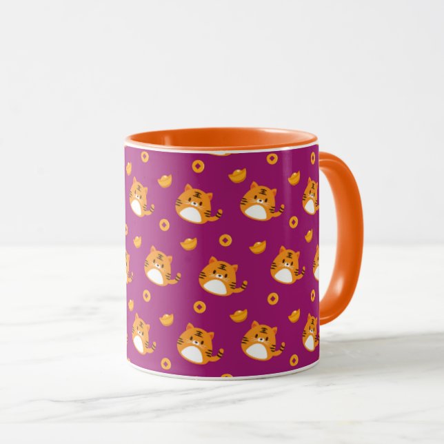 Mug Cute Cartoon Cat Seamless Pattern | Kawaii Orange  (Devant droit)