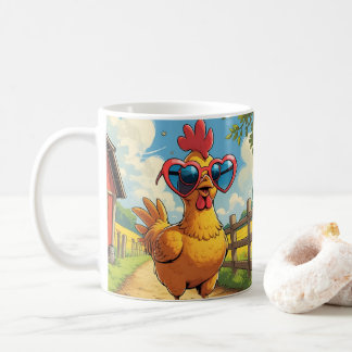 Mug Cute Cartoon Chicken, Colorful Floral. Farm Animal
