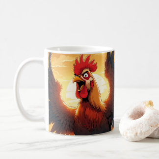 Mug Cute Cartoon Chicken, Colorful Floral. Farm Animal