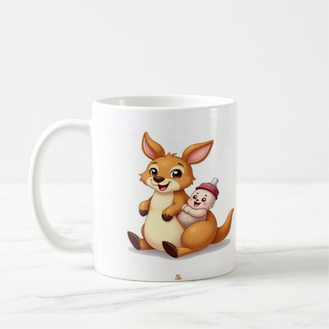 Mug Cute Cartoon Kangaroo with Baby and Milk Bottle -  (Gauche)