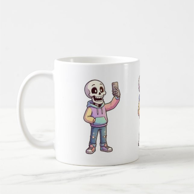 Mug Cute Cartoon Skeleton Selfie - Full Body Trendy Ou (Gauche)