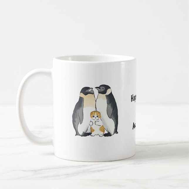 Mug Cute Cat and Penguin, Pour Amoureux des chats (Gauche)