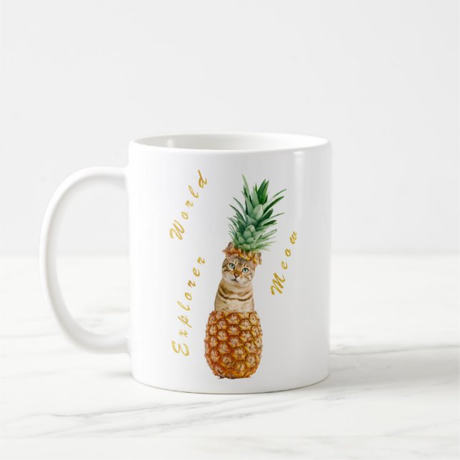 Mug Cute Cat dans un monde d'ananas Explorer Meow (Gauche)