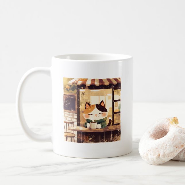 Mug Cute Cat dégustant du café au Cosy Café (Avec donut)