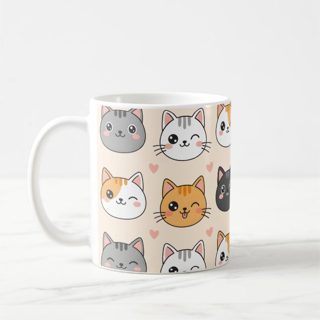 Mug Cute Cat Faces Kawaii Cat Pattern  (Gauche)
