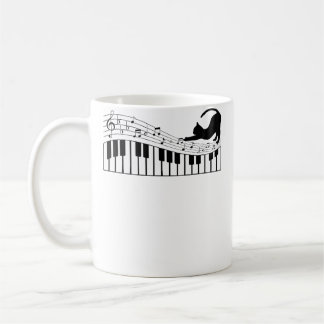 Mug Cute Cat Kitty Playing Piano Music Clef Pianist Mu
