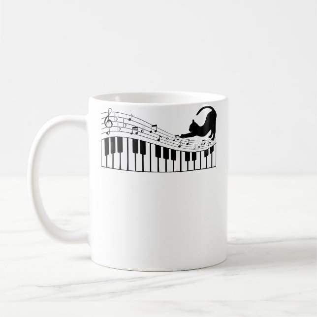 Mug Cute Cat Kitty Playing Piano Music Clef Pianist Mu (Gauche)