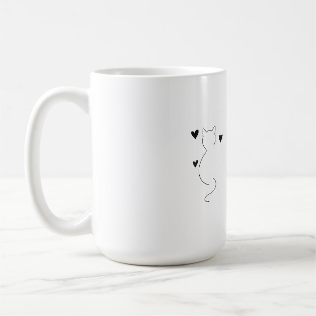 Mug Cute cat line drawing, with three hearts (Gauche)