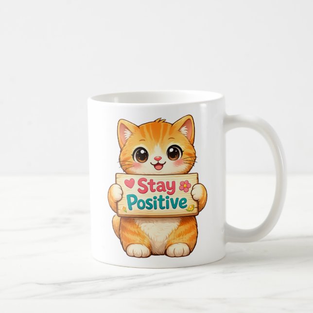 Mug Cute Cat Positive Vibes Illustration (Droite)