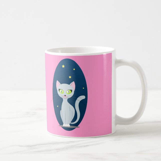 Mug Cute Cat Starry nuit ciel Dessin sur Couleur perso (Droite)